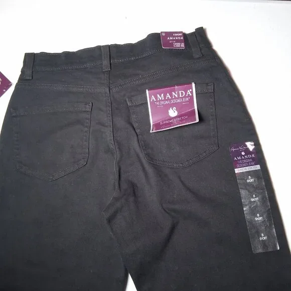 Gloria Vanderbilt Amanda Jeans 8 Short Black Stretch Tapered Leg New - Picture 3 of 11